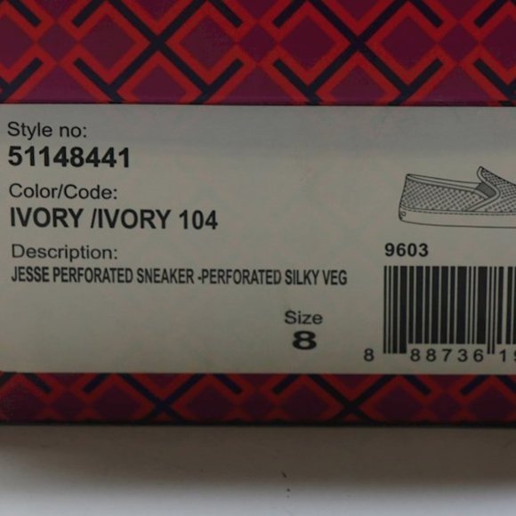 Tory Burch Jesse White Leather Perforated Casual  Slip on Shoes Sneakers 8 - Picture 9 of 9